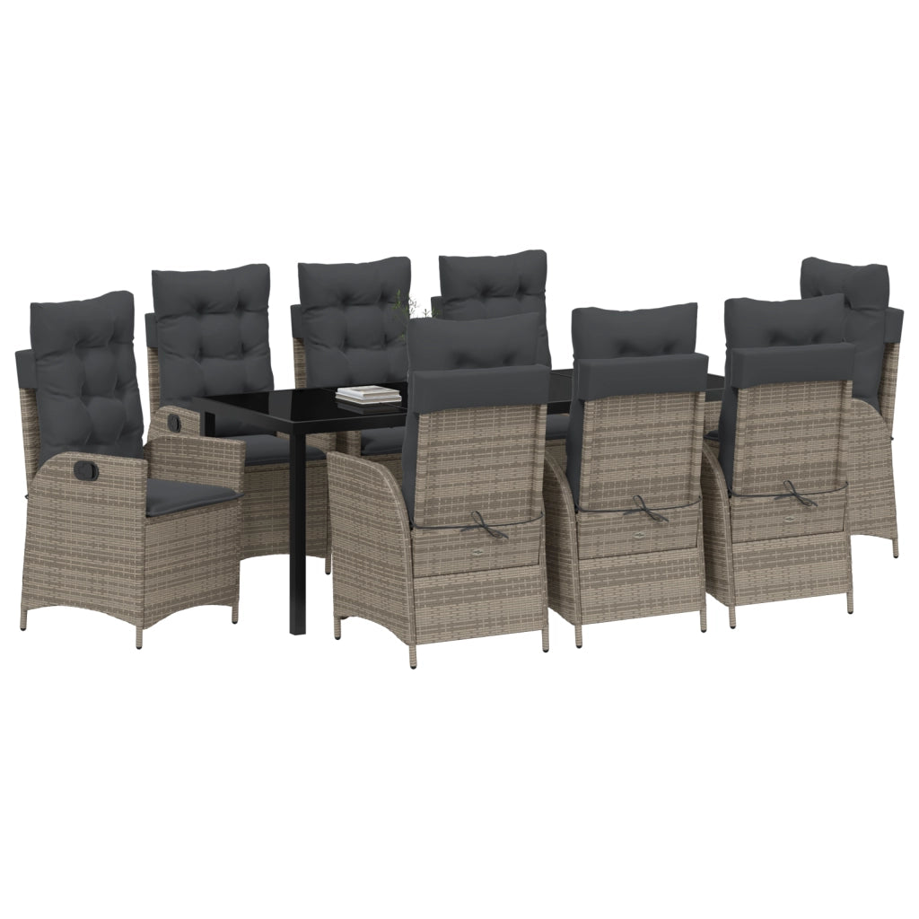 Set da Giardino da 9 pezzi con Cuscini Grigio Polyrattan