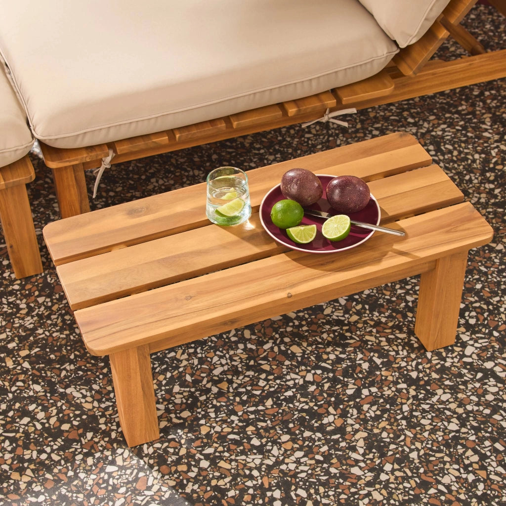 Lettino prendisole modulare in legno multiposizione con tavolino,
