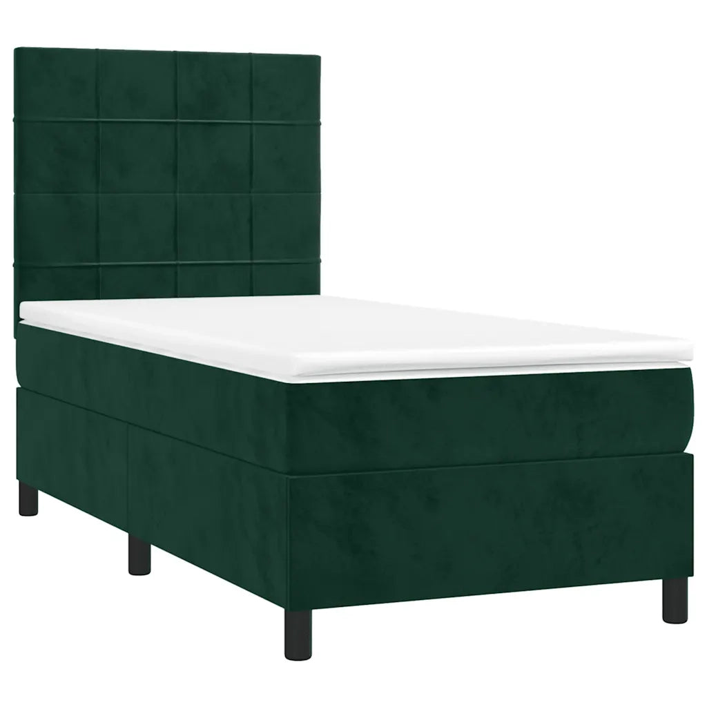 Letto a Molle con Materasso e LED Verde Scuro 90x200cm Velluto 3136104