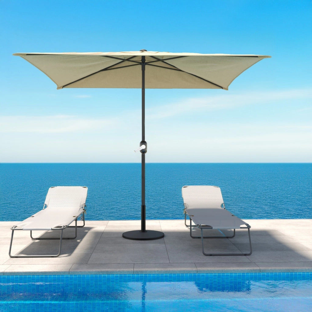 Ombrellone Rettangolare 3 x 2 M Da Giardino Parasole Per Balcone Con Air Vent Apertura A Manovella Anti UV Idrorepellente Per Mare Spiaggia Piscina Terrazzo Design Bahamas Beige
