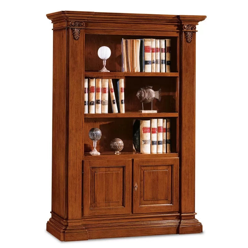 Libreria 3 vani a giorno 2 porte legno massello l.145 p.50 h.202 (407) - Mobili 2G