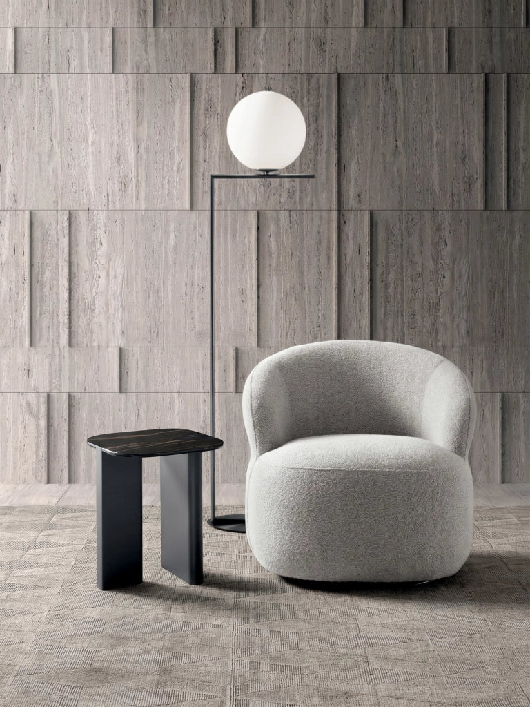 Tavolino Key Moderno con Top in Ceramica su Vetro e Struttura in Metallo Verniciato Nero - Design Elegante 40x40 cm - OM/507/PO