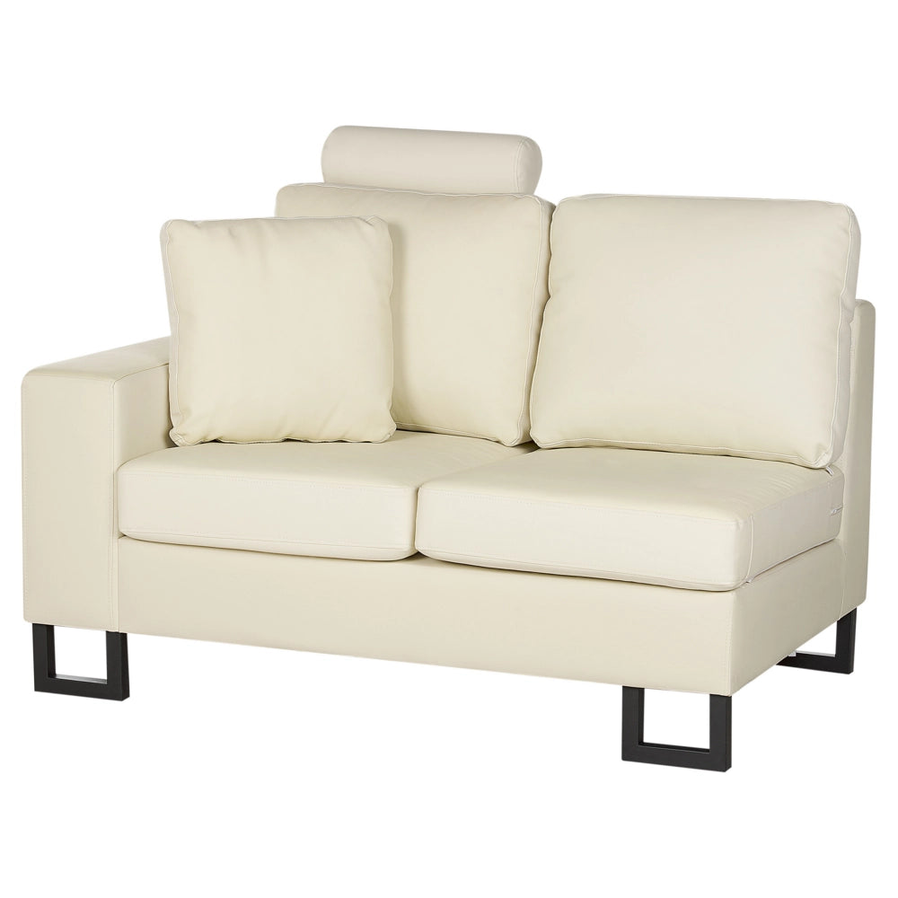 Divano angolare moderno in pelle beige chiaro versione destra con poggiatesta regolabili