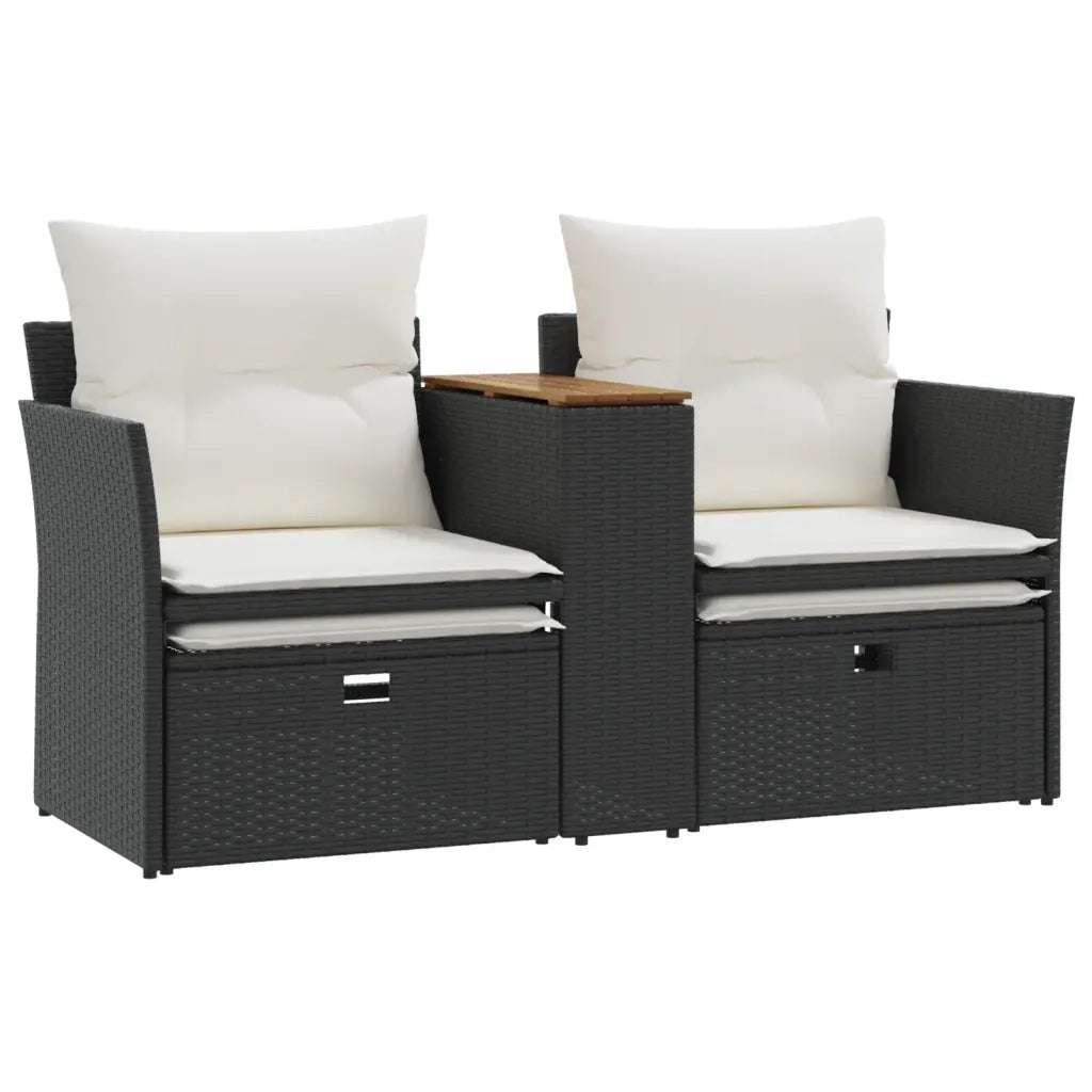 Divano da Giardino 2 Posti con Sgabelli Nero in Polyrattan 365803