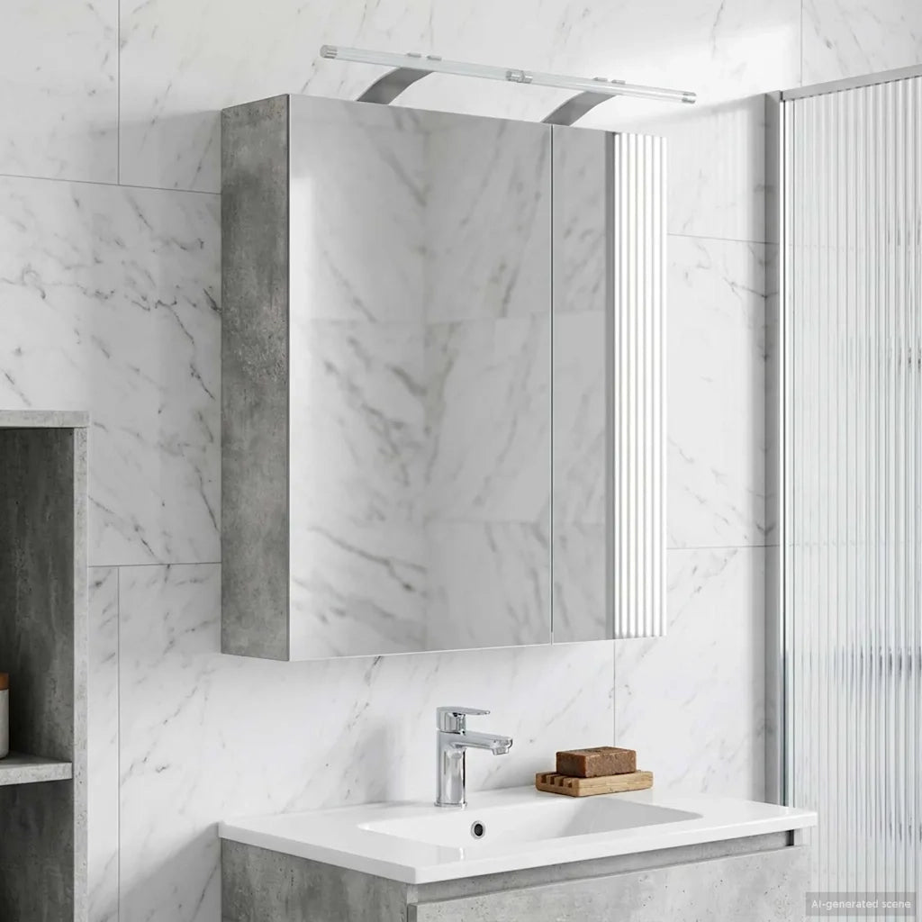 Mobiletto per specchio da bagno con lo scaffale Grigio cemento 889066