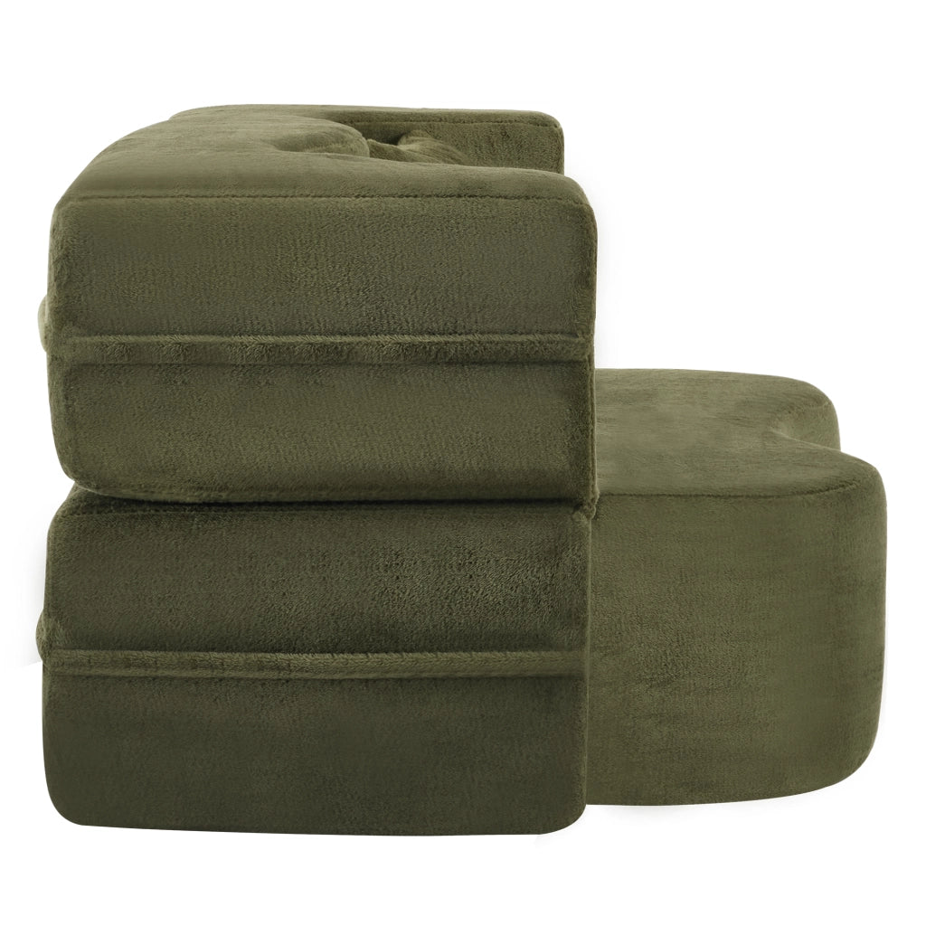 Divano letto futon pieghevole senza montaggio con 2 cuscini in schiuma verde moderno per soggiorno e camera ospiti