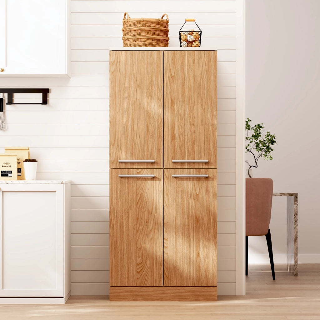 Dispensa alta con 4 ante e ripiani regolabili per cucina, in MDF, bianco e naturale, 76 × 42 × 180 cm