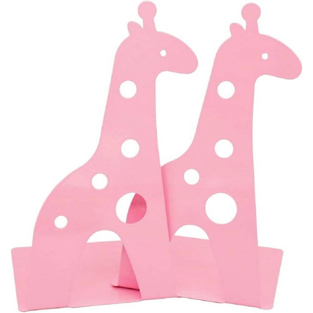 Trade Shop - Set 2pz Grazioso Ferma Libri A Forma Di Giraffa In Metallo Scrivania Bambini Rosa -