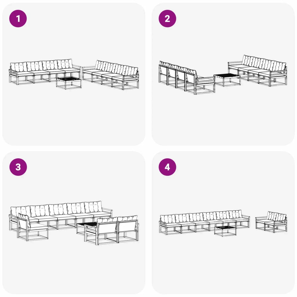 Set di divani da esterno 9 pz Bianco e Nero 3388542