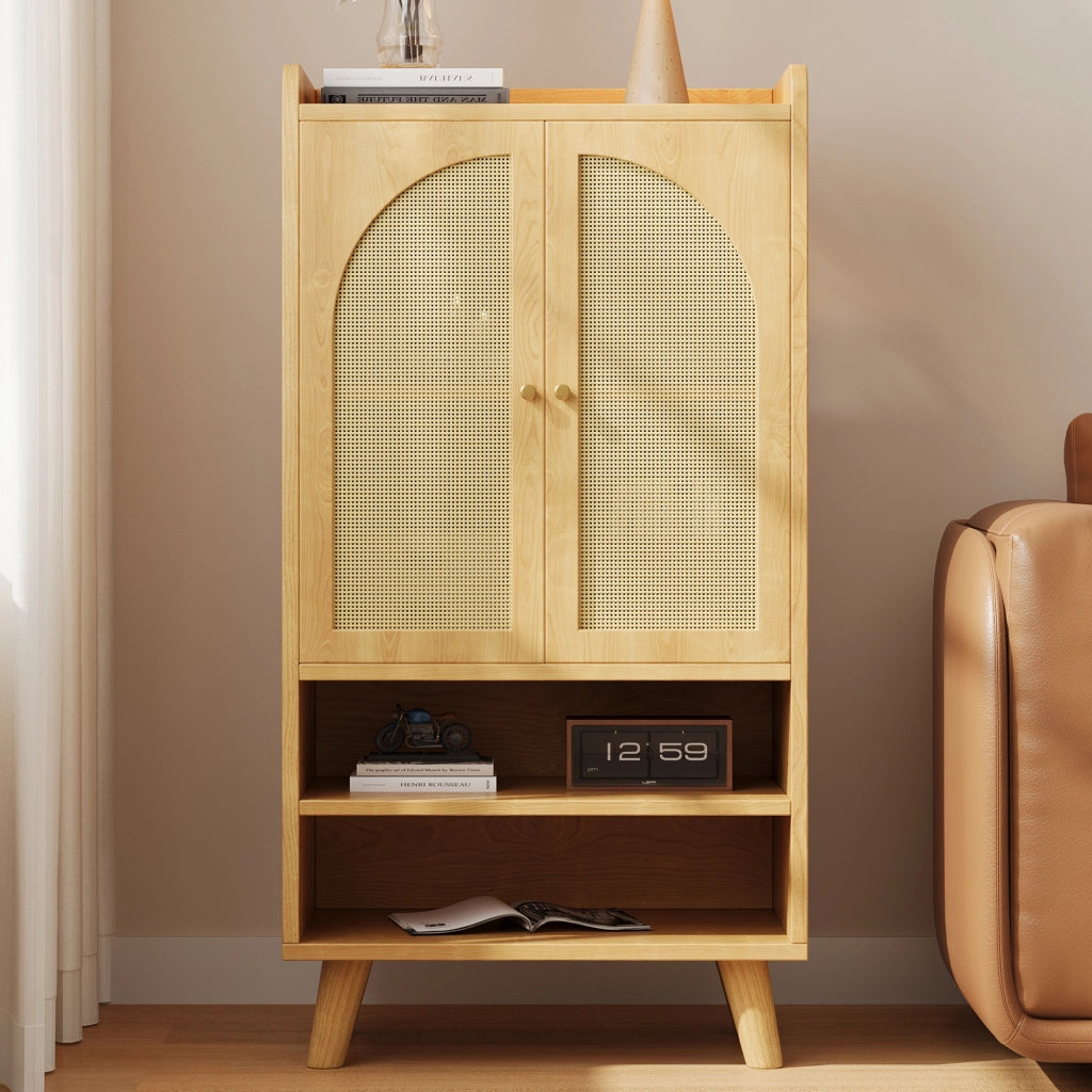 Mobile TV Rattan con 2 ante e 2 ripiani aperti - Zephmum- B60¡ÁT40¡ÁH121 cm grande capacit¨¤