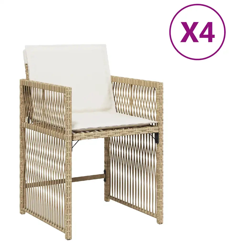 Sedie da Giardino con Cuscini 4 pz Beige in Polyrattan