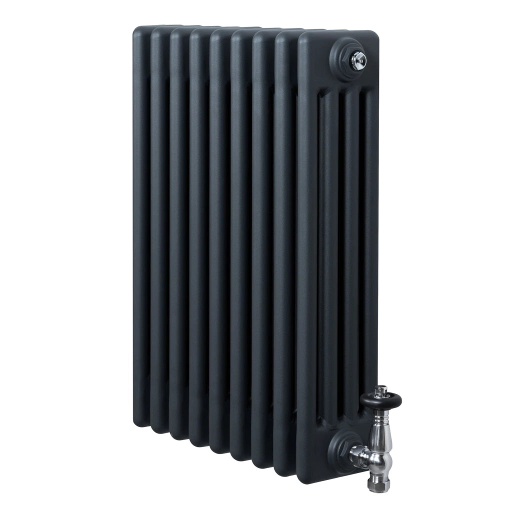 Radiatore Tradizionale 4 Colonne Orizzontale Antracite & Valvole 600 x 425 mm