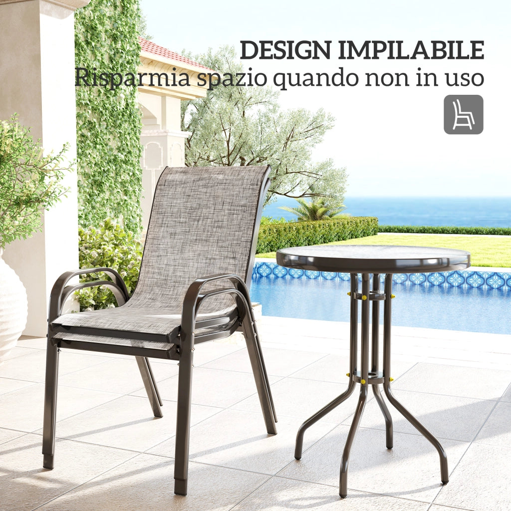 Set da Giardino 3 Pezzi con 2 Sedie e Tavolino Rotondo ¨C zephmum ¨C Grigio Acciaio ?60x71 cm