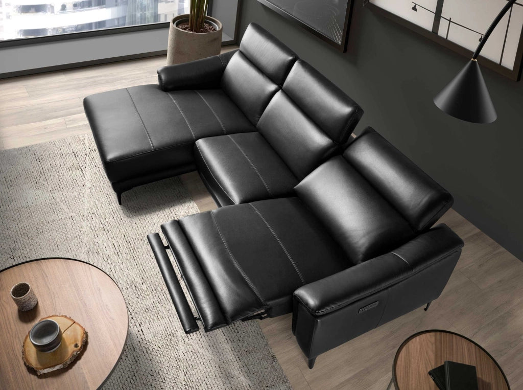 Divano relax con chaise longue sinistra in pelle nera
