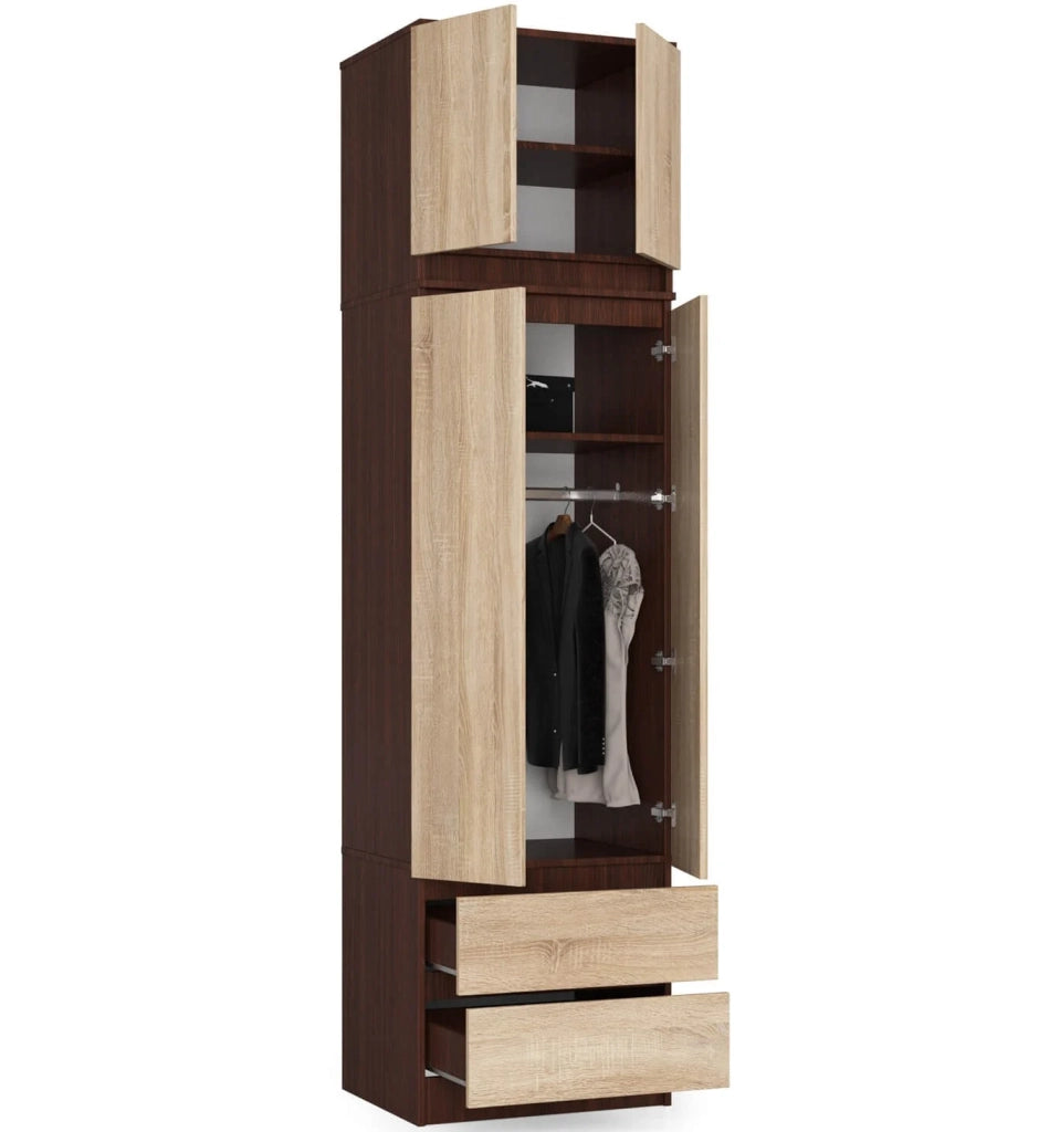 Armadio AKORD S60 con sopralzo Wengé 60 cm 2 ante 2 cassetti inserto frontale Sonoma Quercia 60x51x234 cm