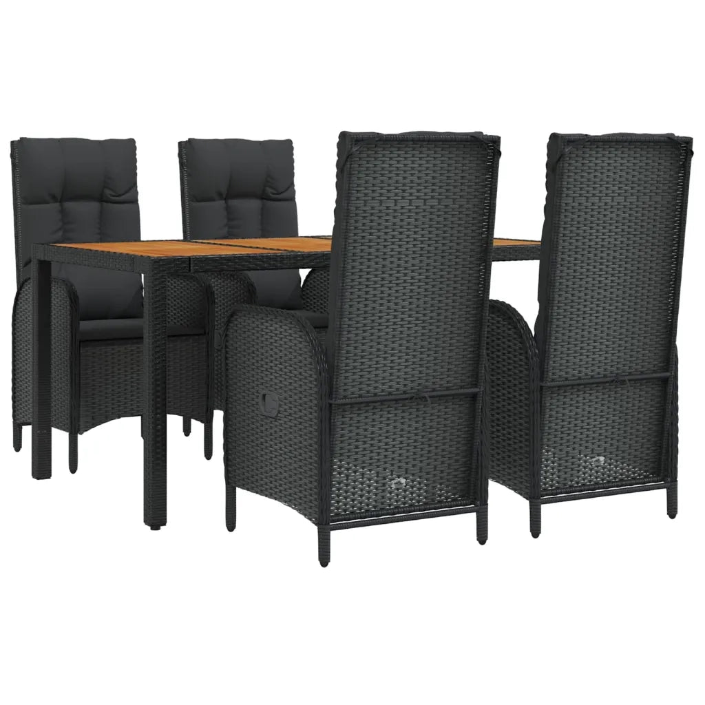 Set da Pranzo da Giardino 5 pz Nero con Cuscini in Polyrattancod mxl 125185