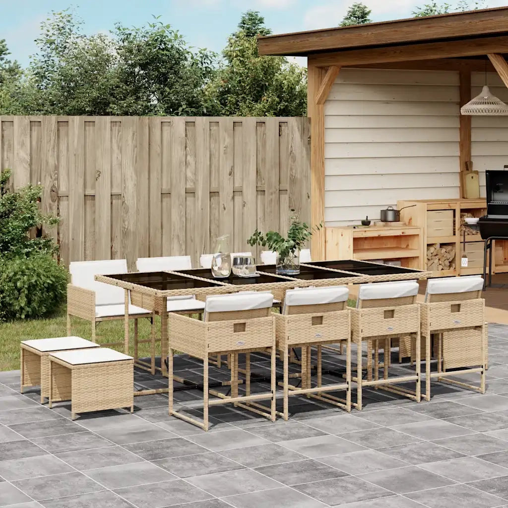 Set da Pranzo da Giardino 13 pz con Cuscini Beige in Polyrattan 3211342