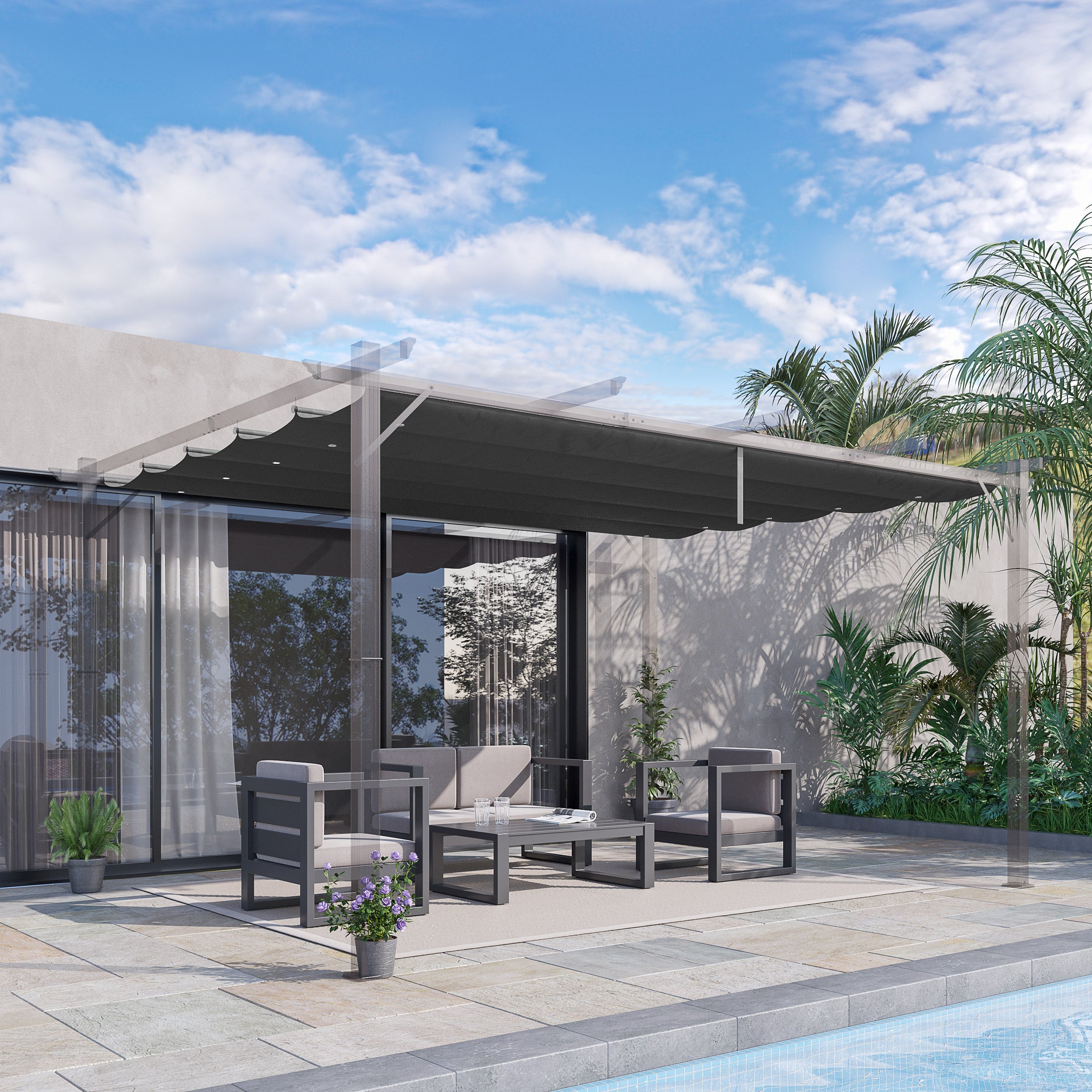 Telo di Ricambio per Pergola da Giardino 350x260 cm in Poliestere Grigio Scuro