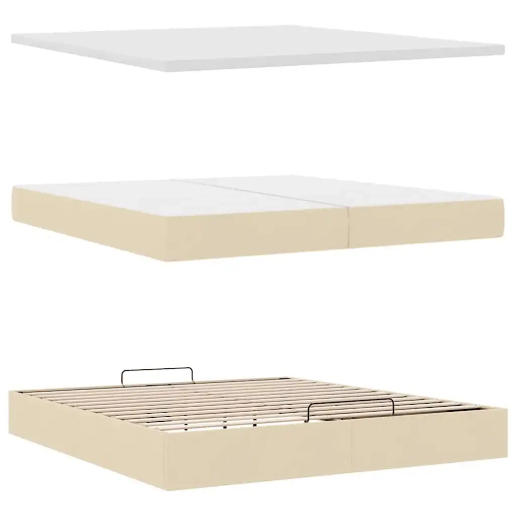 Struttura Letto Pouf con Materassi Crema 200x200 cm in Tessuto 3313953