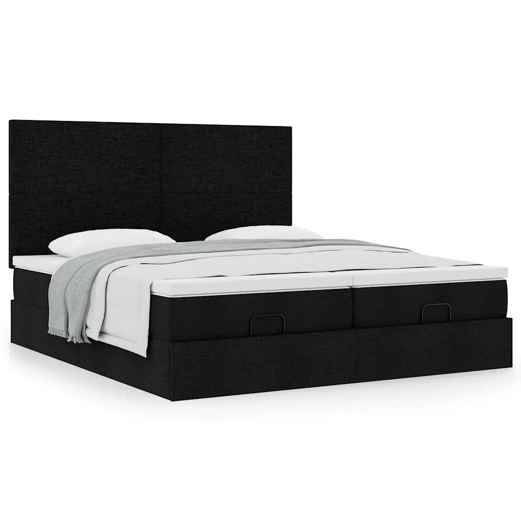 Struttura Letto Pouf con Materassi Nero 180x200 cm in Tessuto 3313673