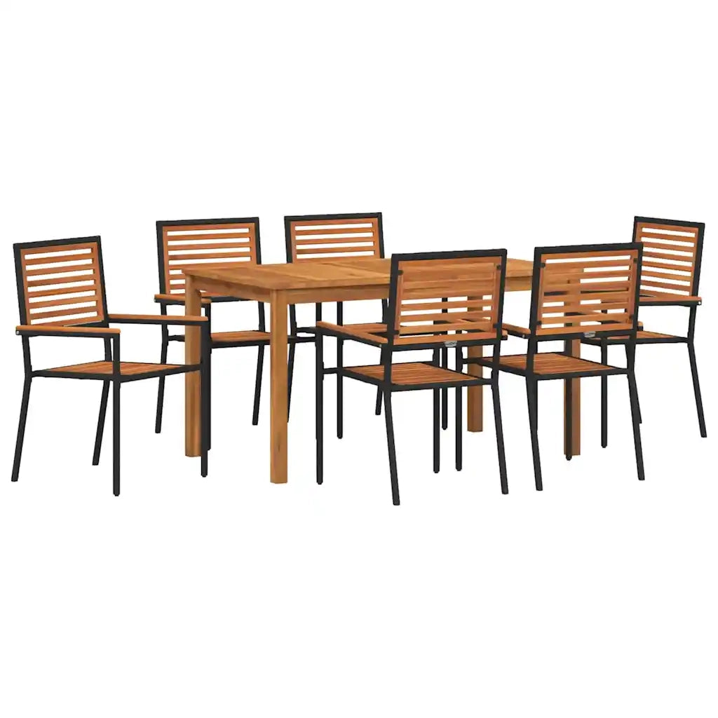 Set da Pranzo per Giardino 7 pcs Nero Legno di Acacia Massello 3365538