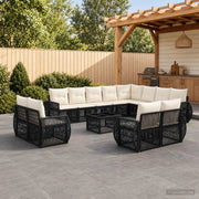 Set Divano da Giardino 13 pz Nero e Bianco Crema polyrattan 3435595