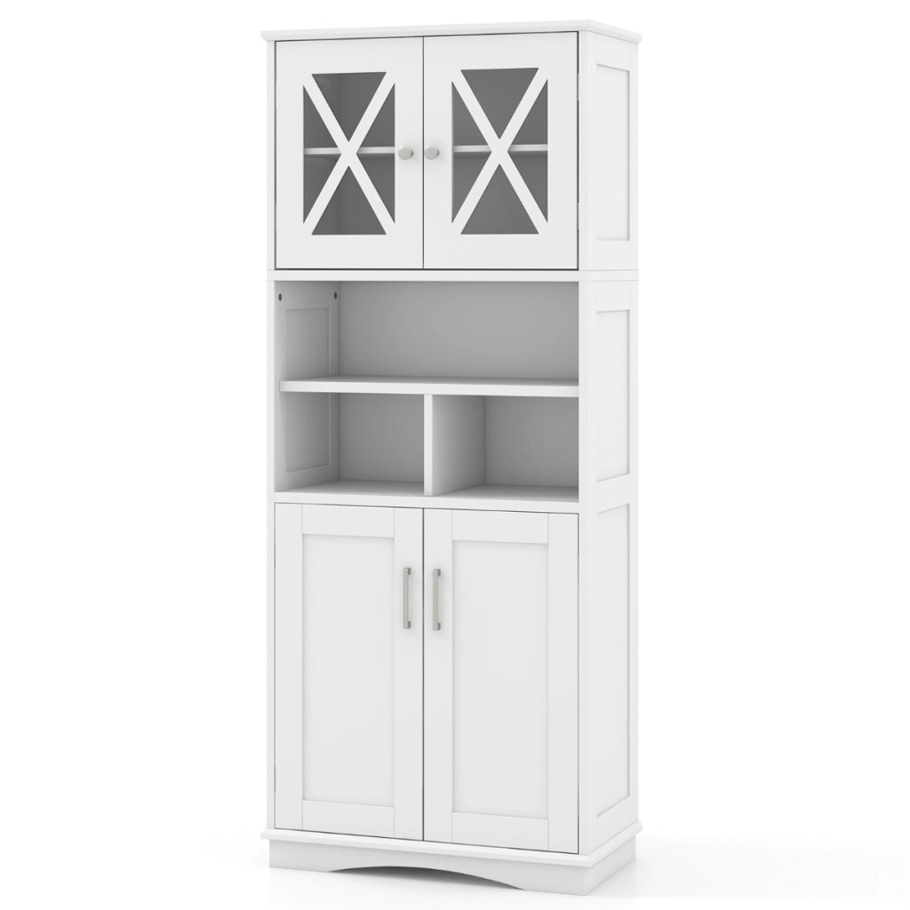 Armadio da bagno alto-Mobiletto da bagno con porte in acrilico e 3 cubi, Armadio da terra salvaspazio con ripiani regolabili Bianco