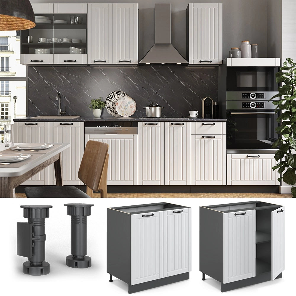Mobile lavello cucina Fame-Line Bianco rustico/Antracite 80 cm con ripiano, senza piano di lavoro Vicco