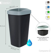 Emicemiereciclaggio 45 litri con coperchio apribile in plastica grigio
