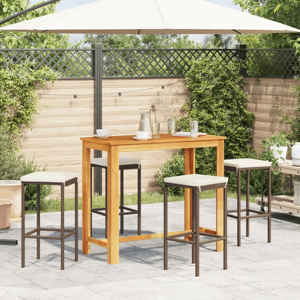 Set Bar Giardino 5pz | Set Salotto da Giardino Marrone Legno Massello Acacia e Polyrattan