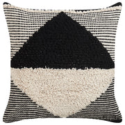 Cuscino decorativo in cotone beige e nero 50 x 50 cm motivo geometrico sfoderabile fatto a mano con imbottitura