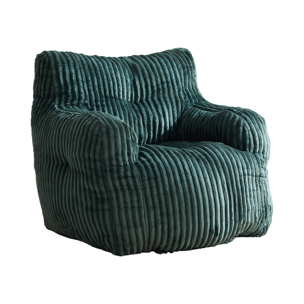 Sitzsack morbido in velluto a coste verde con imbottitura in schiuma memory
