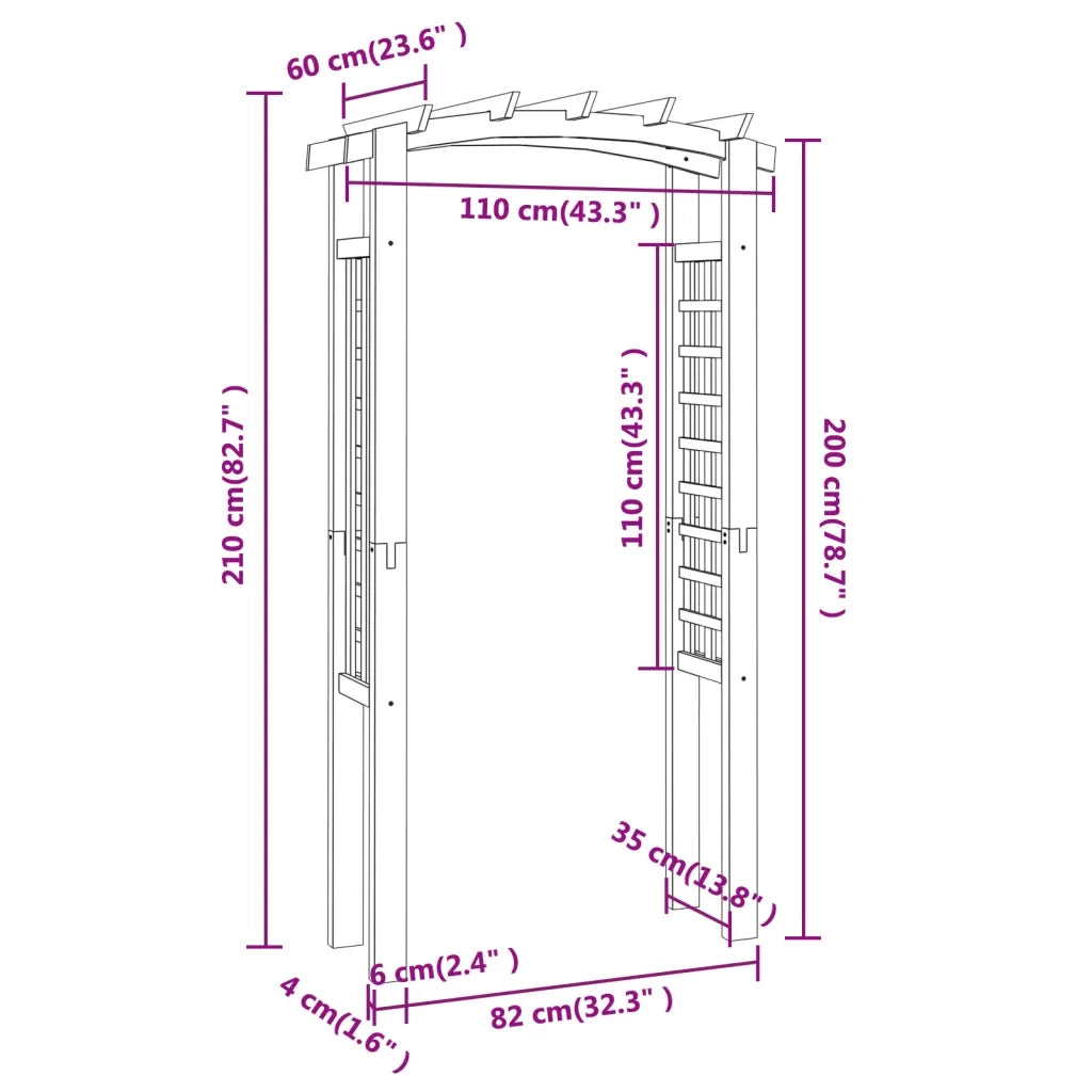 Arco a Traliccio 110x60x210 cm in Pino Massello Impregnato 318560