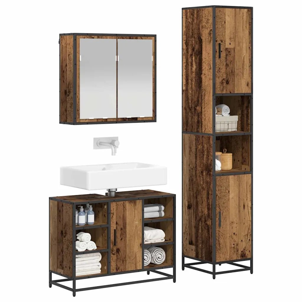 Set di mobili per il bagno con lo scaffale 3 pcs Legno vecchio 3402545