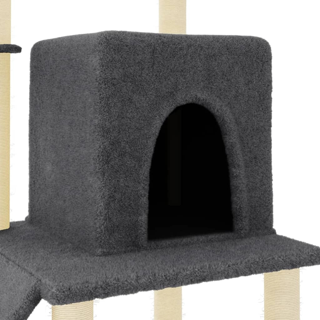 Tiragraffi per gatti torre per arrampicata giocattolo piattaforma per arrampicata con tiragraffi in sisal scuro 96,5 cm grigio 02_0022720