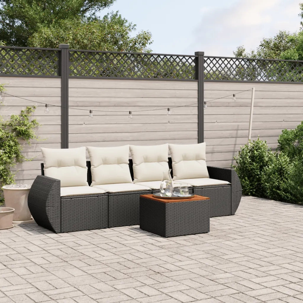 Set Divani da Giardino 5 pz con Cuscini in Polyrattan Nero