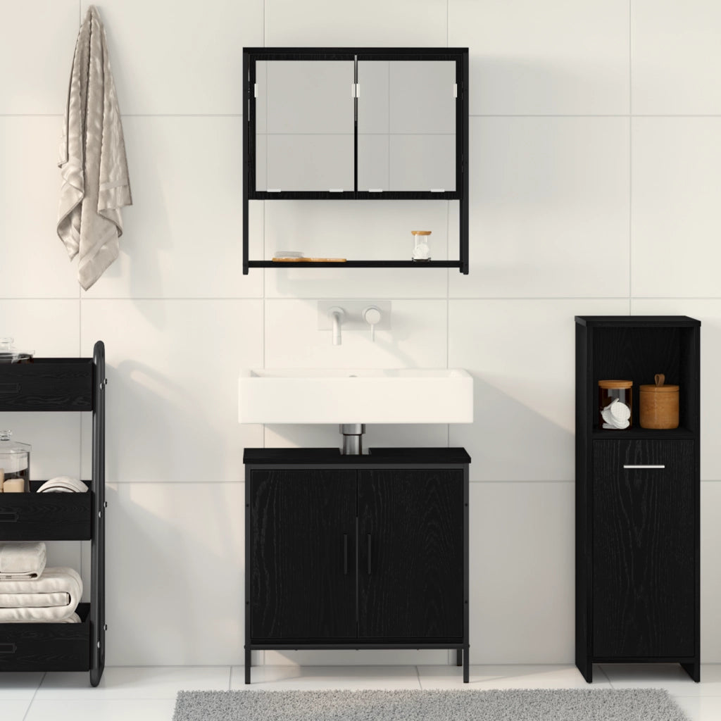 Set di Mobili per Bagno 2 Pezzi in Legno Ingegnerizzato Nero Rovere