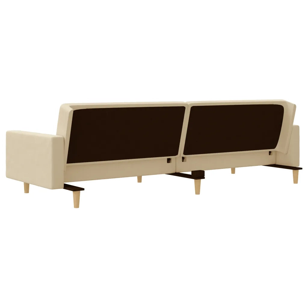 Divano Letto a 2 Posti con 2 Cuscini Crema in Tessuto 375902