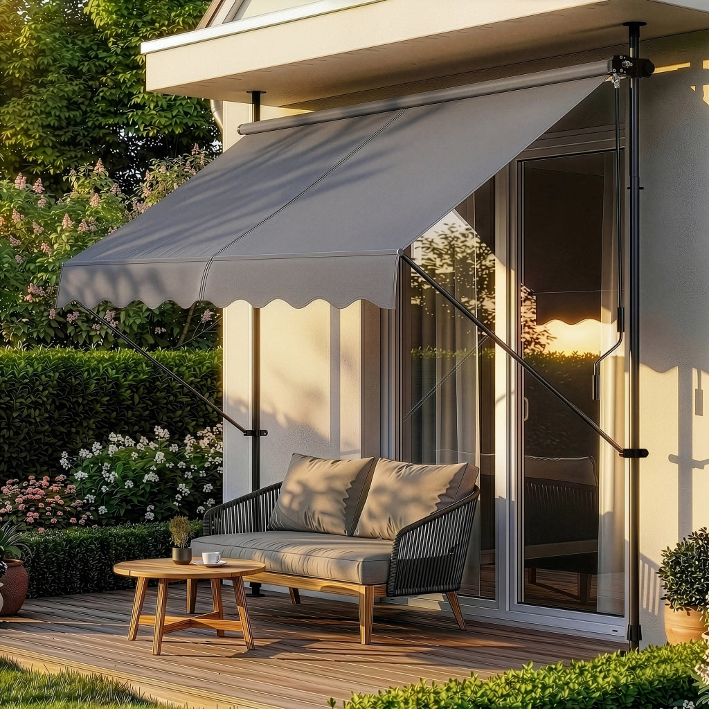 Tenda da Sole a Muro con Pali di Supporto Telescopici Parasole 150 x 120 cm (LxP) Grigio Medio pro.tec