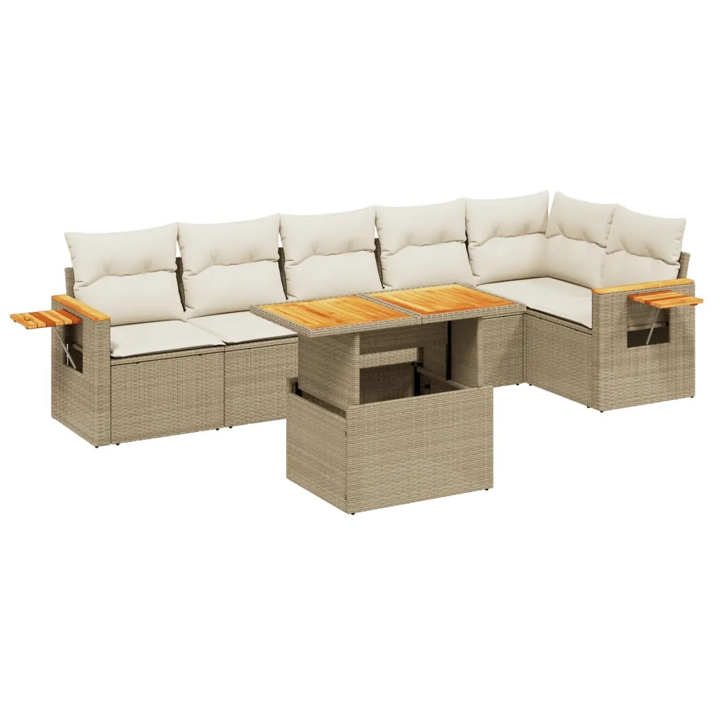 Set Divani da Giardino 7 pz con Cuscini Beige in Polyrattan 3273529