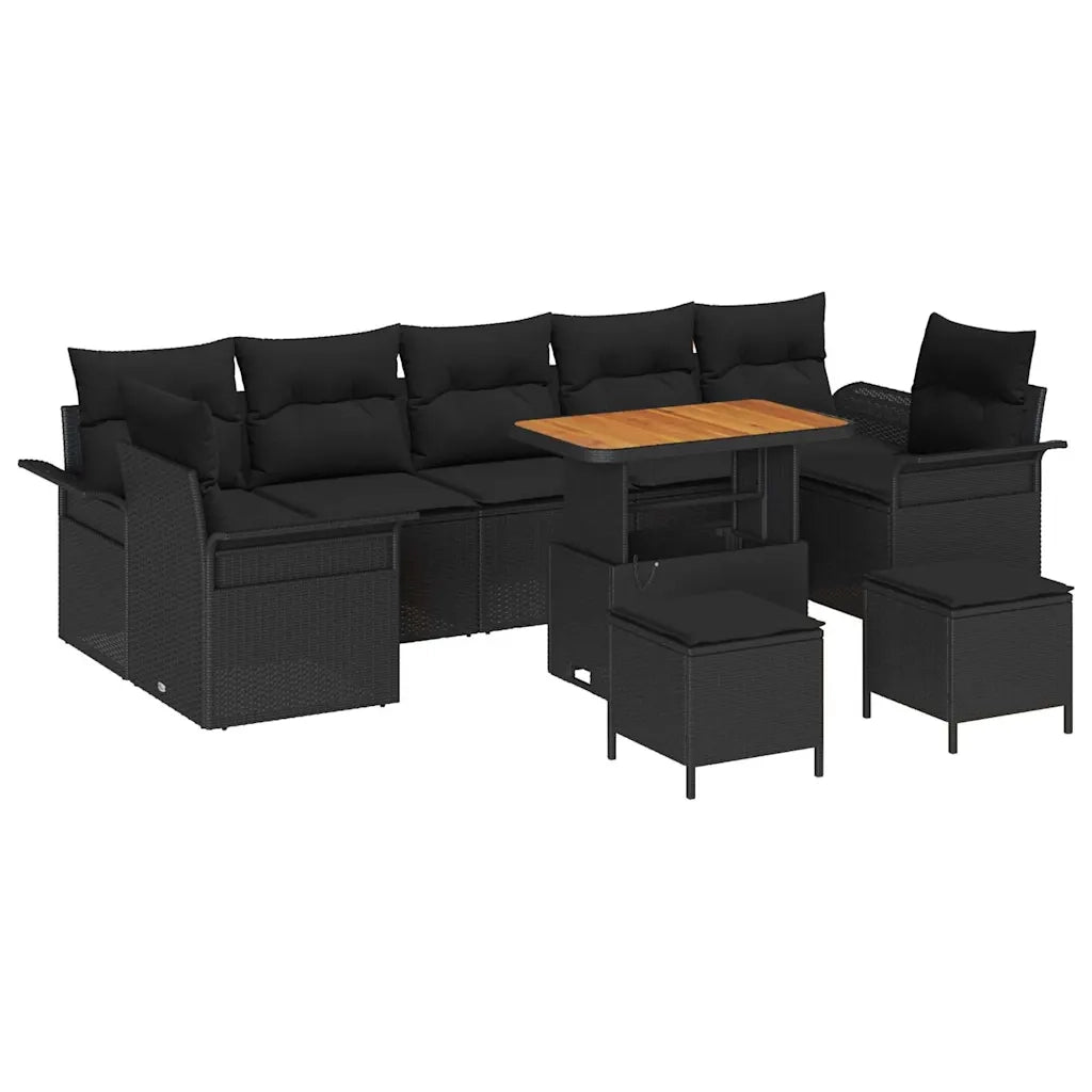 Set Divano da Giardino con cuscino 10 pcs Nero polyrattan