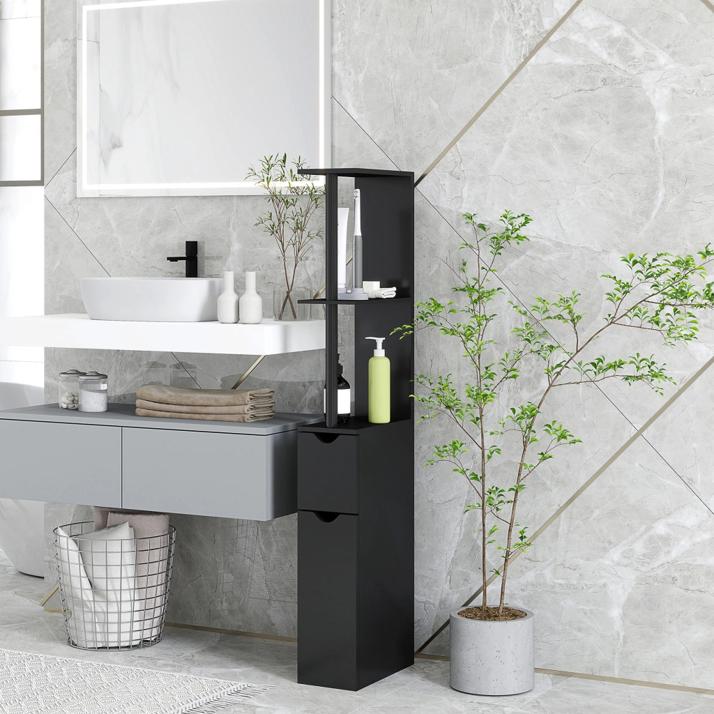 Colonna Bagno Salvaspazio ¨C Xylo ¨C 2 Ripiani 2 Armadietti Nero 15x30x118 cm