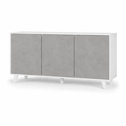 Credenza Gijòn Mobiletto Madia Con 3 Ante Battenti Senza Maniglie In Melaminico Per Soggiorno Salotto E Sala Da Pranzo 154 X 41 X 75 Cm Bianco E Grigio Cemento