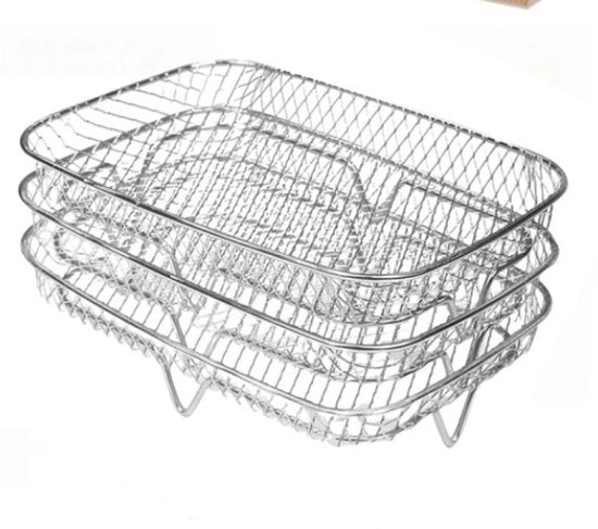 Accessori per air fryer rettangolari, griglia per barbecue, accessori per forno a gas a 3 strati, aste di drenaggio in acciaio inossidabile 304