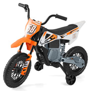Moto per bambini 12v con ruote di allenamento rimovibili e sospensione a molla, Moto motorino a batteria con musica Arancione-Moto elettriche