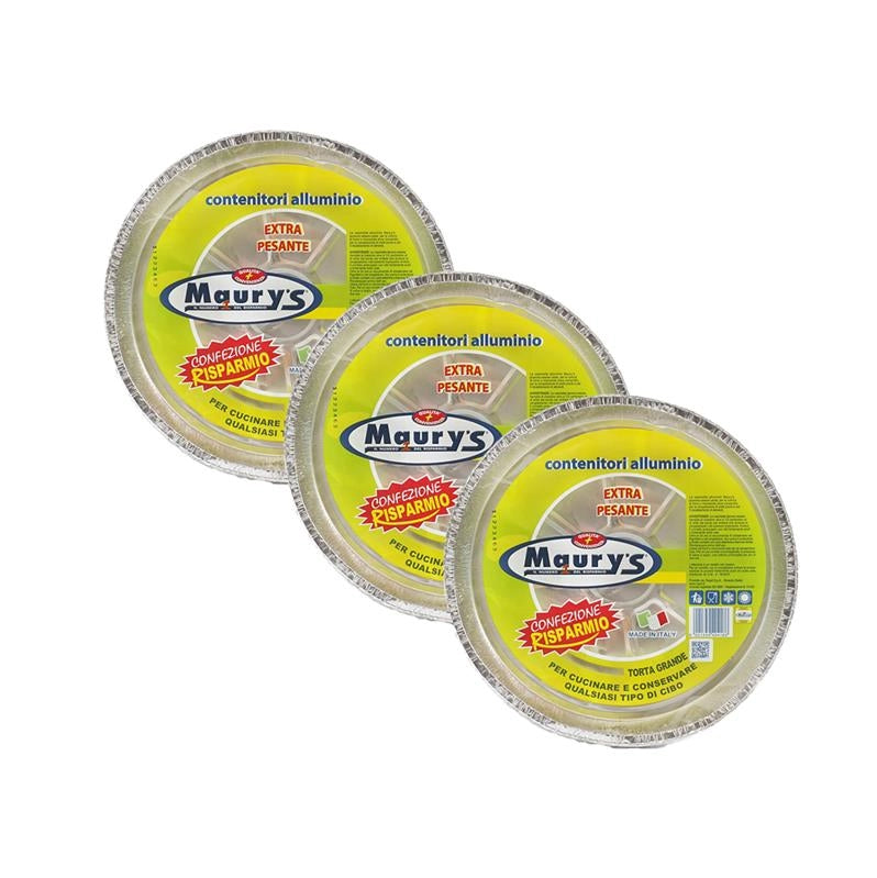KIT SET 3 PZ MAURY'S CONTENITORE PER ALIMENTI IN ALLUMINIO TORTA GRANDE 4PZ