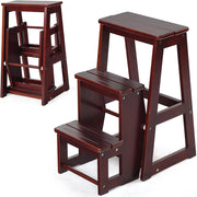 2 in 1 Scaletta e Sgabello Legno, Sgabello Scala Pieghevole, a 3 Gradini, Portata di 150 kg, Richiudibile e Salvaspazio, Ideale per Soggiorno/Studio/Ufficio, 38,5x57x66 cm, 2 Colori