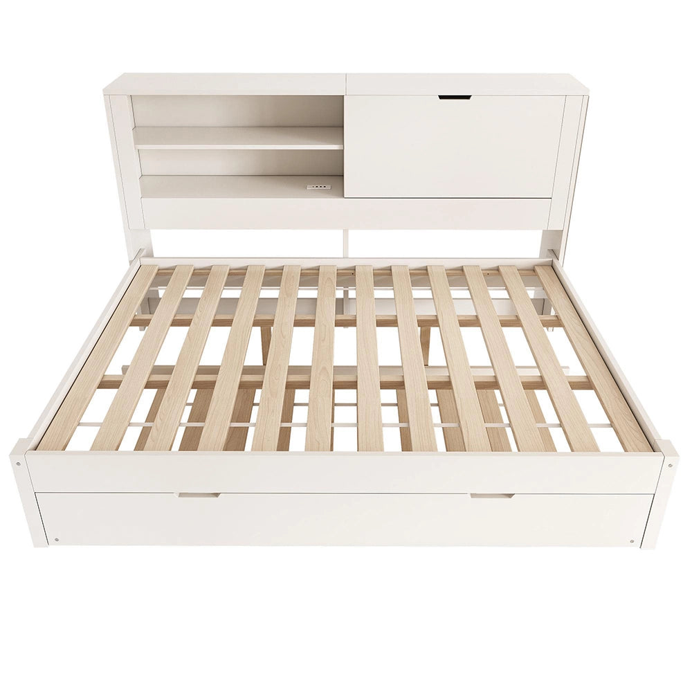 Divano letto matrimoniale - Xylo - 140¡Á190 cm - Bianco - Con letto aggiuntivo 90¡Á190, contenitore, ricarica USB/USB-C