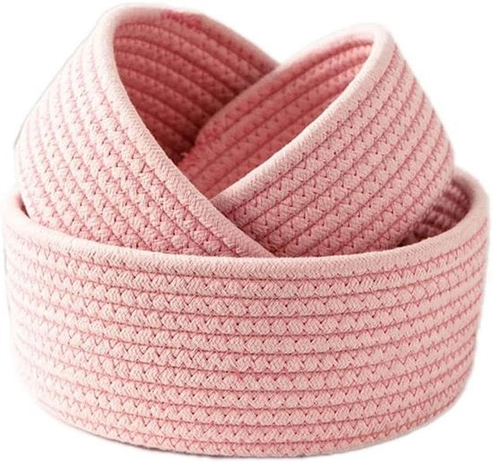 Cestino di archiviazione in tessuto di cotone intrecciato a forma rotonda per nursery e altro - Rosa