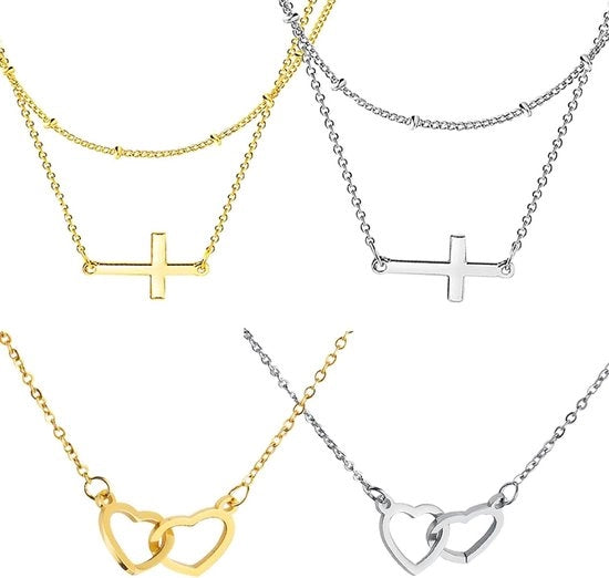 Catene per donna con motivi incrociati e cuoricini, lunghe catene - regali di moda per donne e ragazze - materiale sintetico